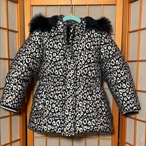 Members Mark Toddler Girl 3T Leopard Print Heavy Coat Faux Fur Detachable Hood